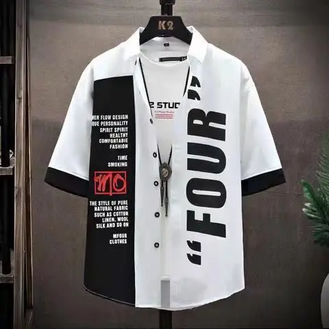 Men's Short-Sleeve Shirt 2025 Summer Five-Quarter Sleeve Japanese Street Brand Shirt Teenagers Punk Handsome - Image 4