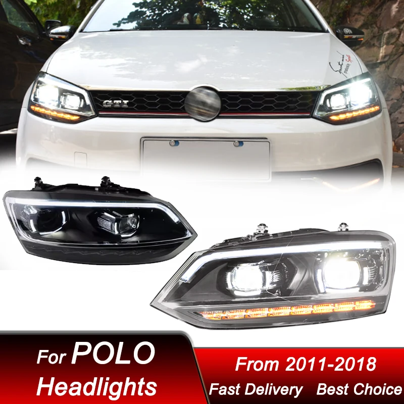 

Автомобильные фары для Volkswagen VW POLO 2011-2018, полностью светодиодные фары в сборе, обновленный комплект аксессуаров для линз проектора с высокой настройкой