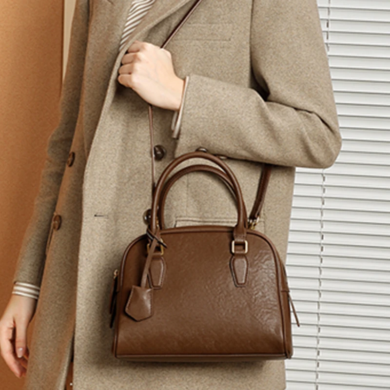 Burminsa جلد البقر البولينج حقائب يد جلدية حقيقية للنساء 2025 مصمم فاخر بوسطن حمل العمل السيدات حقائب الكتف Crossbody