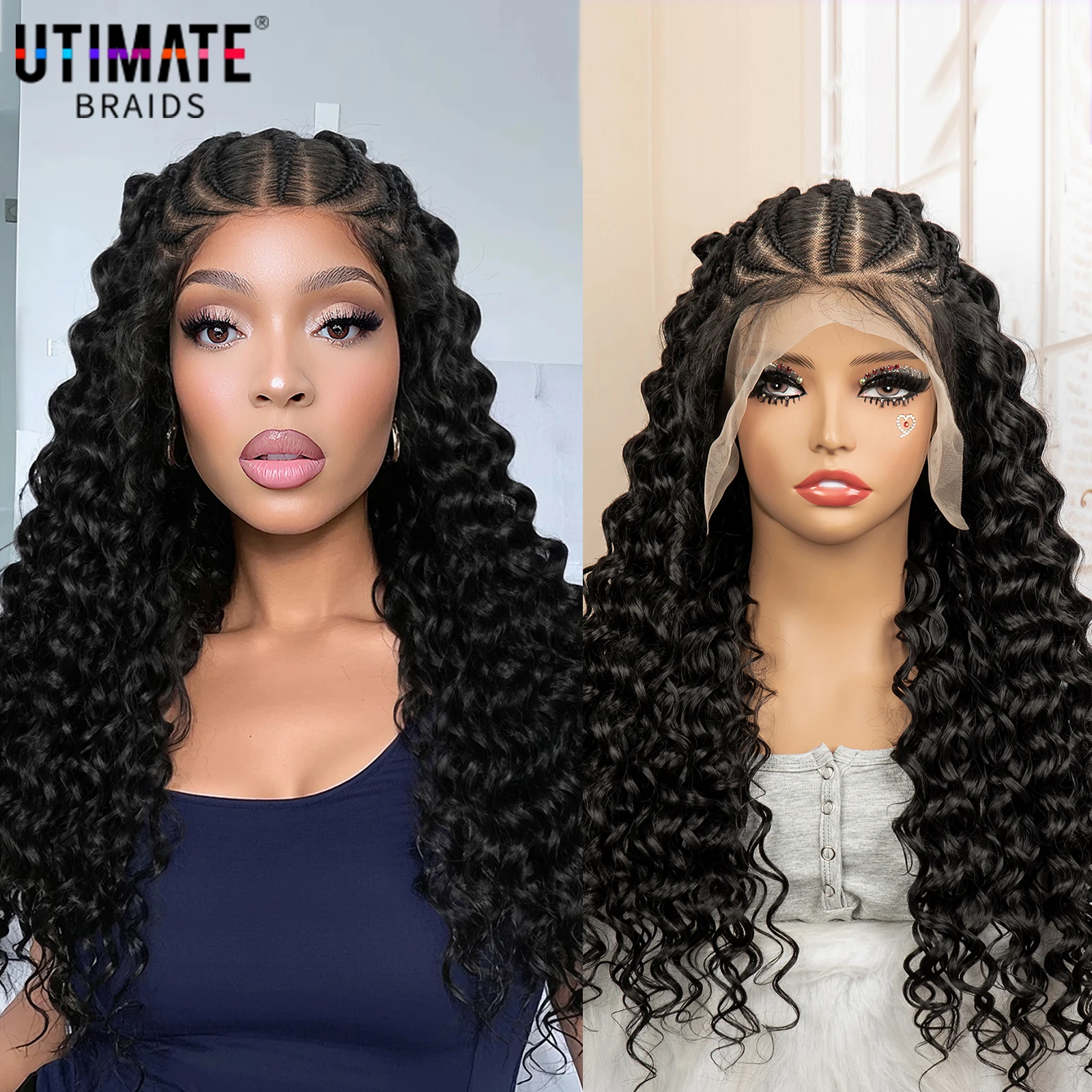 

13x6 кружевные фронтальные плетеные парики, синтетический косинок, плетеный парик с вьющимися волосами, 26 дюймов, парик из африканских косичек для чернокожих женщин