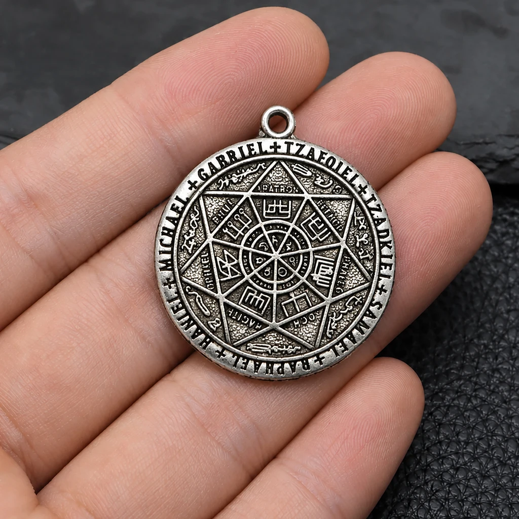4pcs Seven Archangels Seal Pendant Vintage Double Sided Solomon Kabbalah Medal Religious Protection Charm DIY Jewelry Supplies