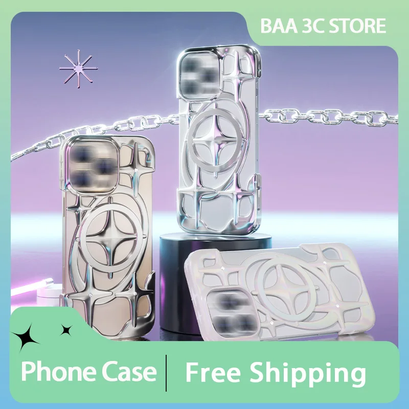 

Kingxbar Liquid Metal Mobile Phone Case No Border Hollow Metal Shell Custom Magnetic Mobile Phone Shell for Iphone16 Pro