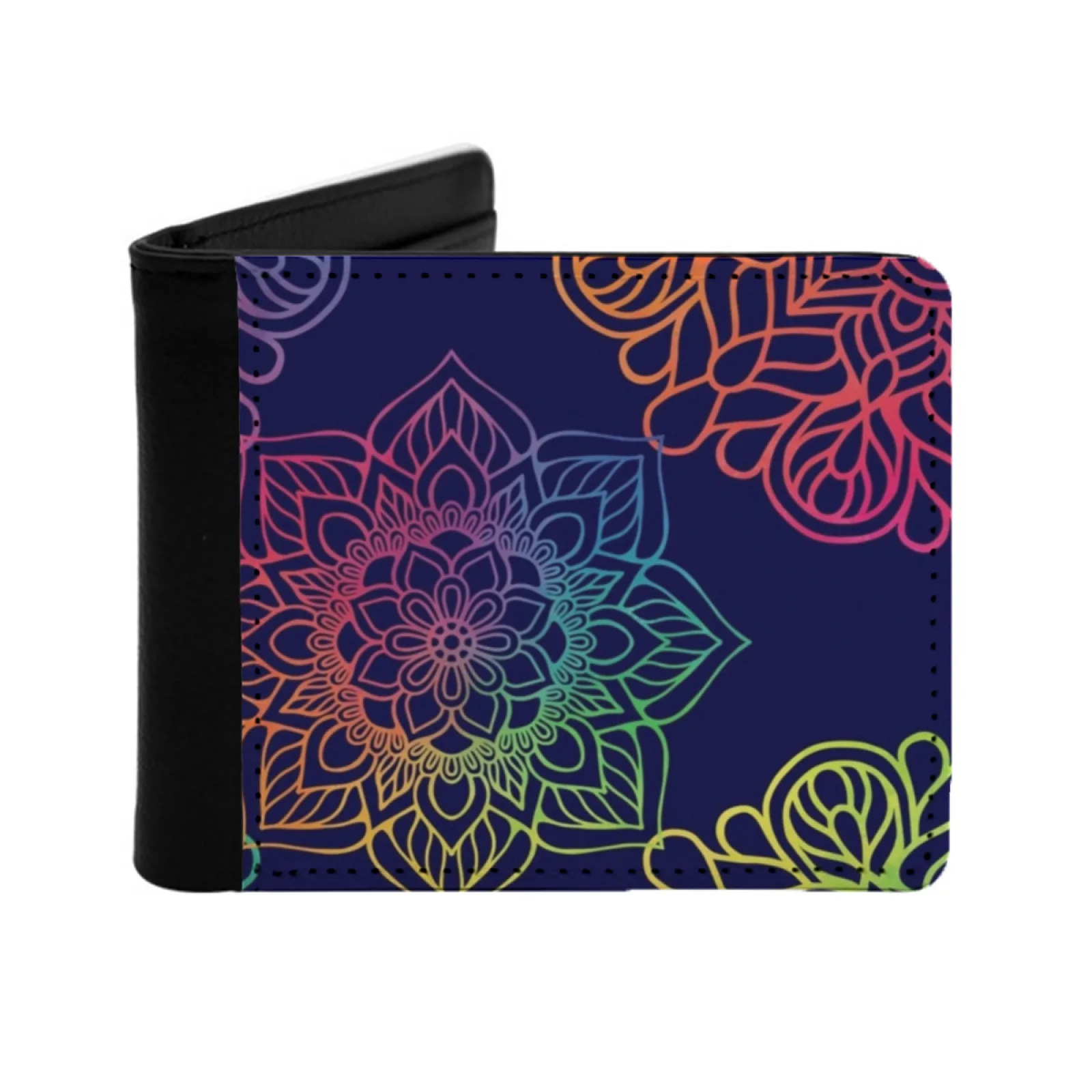 

Colorful Mandala Pattern Yoga Indie Hippy Iphone And Samsung Personalized Men's Leather Wallet Credit Card Pouch Purse Mandala