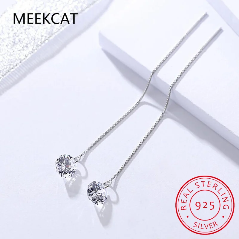 1CT Moissanite Earrings S925 Sterling Silver Plated with White Gold Ear Wire Line Drop Earring Hoop Wedding Fine Jewelry