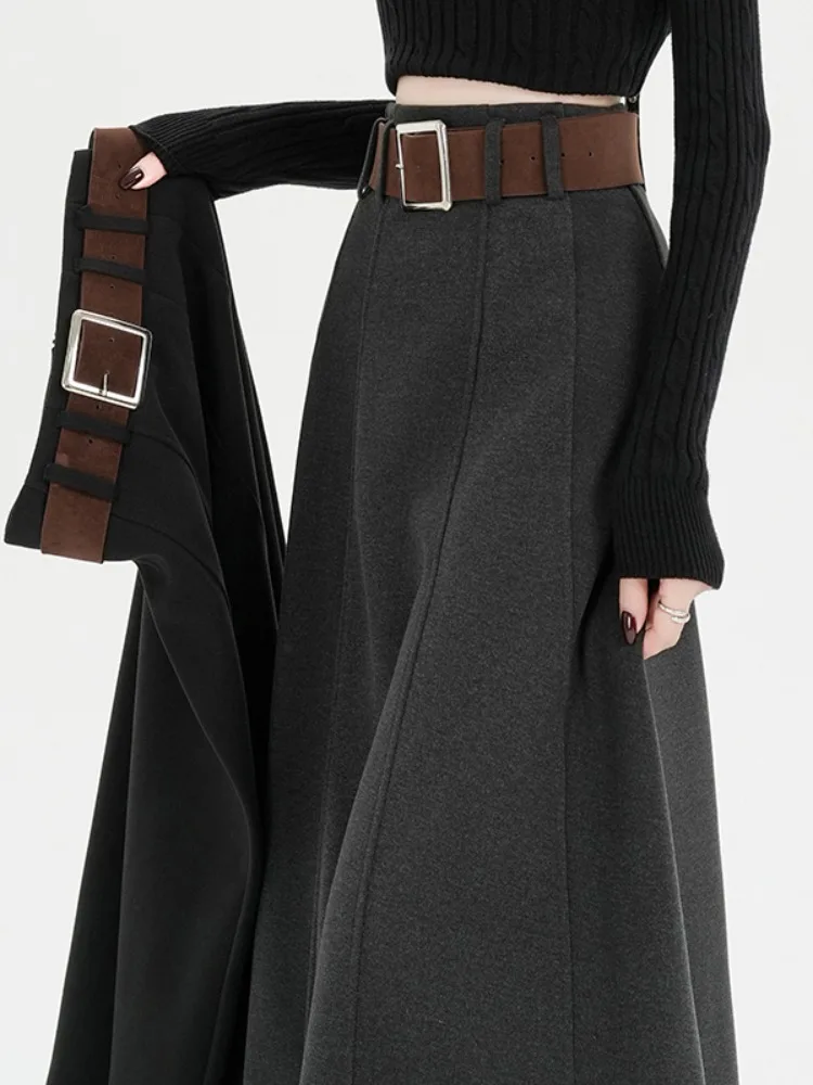 

Элегантная шерстяная юбка А-силуэта с высокой талией, женская, осенне-зимняя, новый стиль, в стиле Хепберн, длинная, мягкая, удобная, элегантная