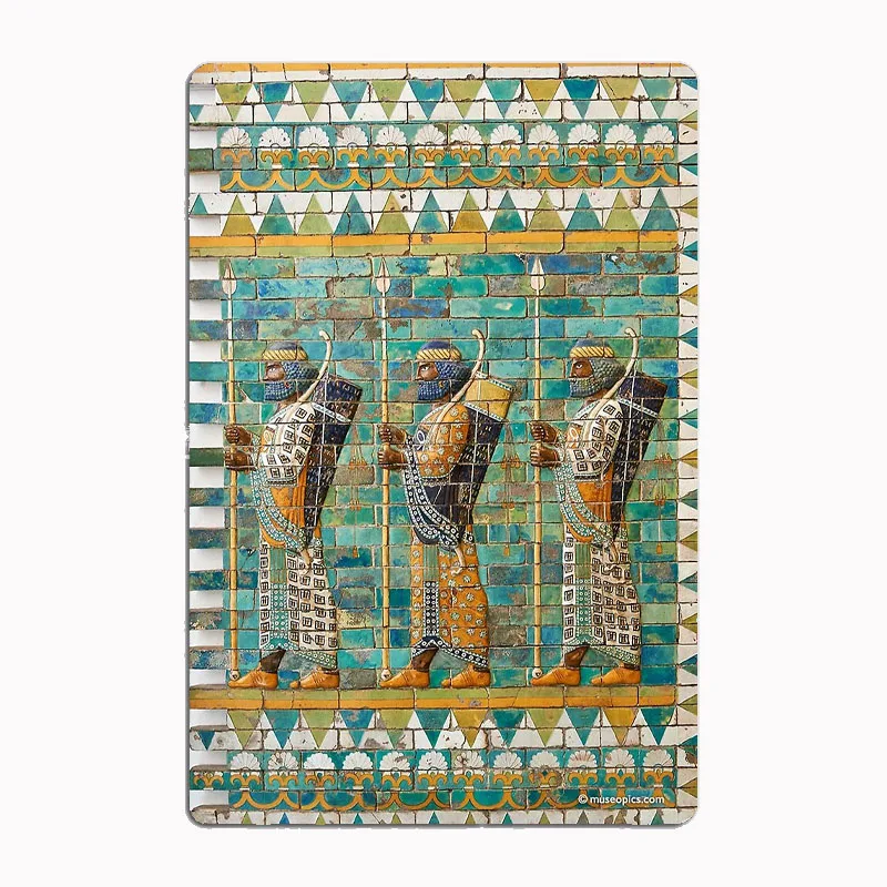 

Persian Guard of Darius Persepolis Ancient Mosaic Metal Poster Sign Club Mural Wall Art Plaque Tin Room Decoration Home Decor