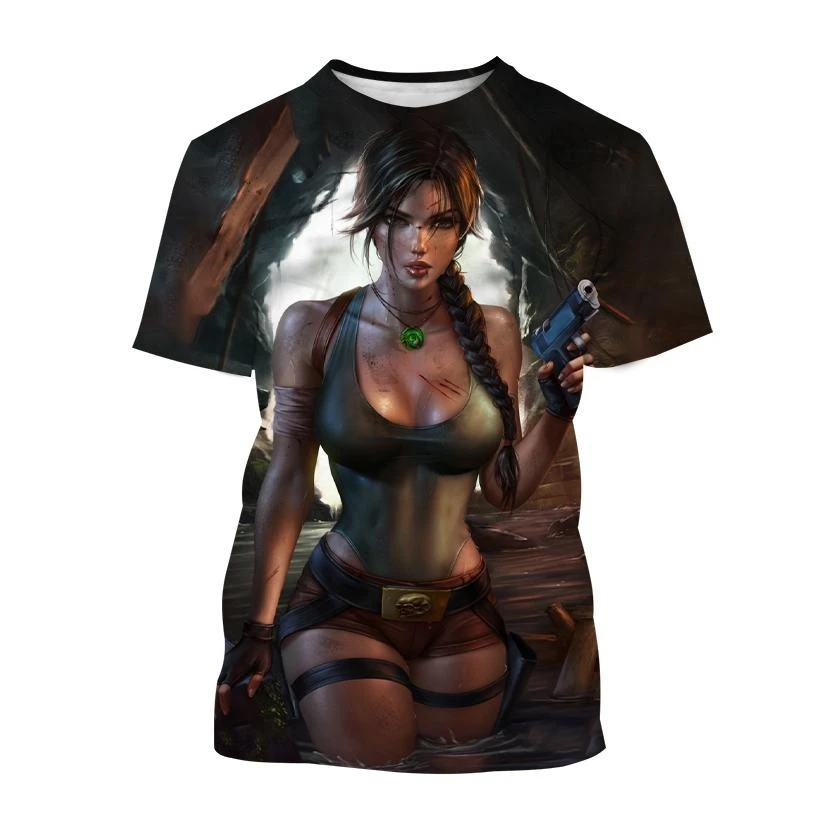 New Best Selling Tomb Raider 3D Printed T-Shirt Tomb Raider Lara Personality Men\'s Women\'s Cool Street Style Short Sleeve Kids