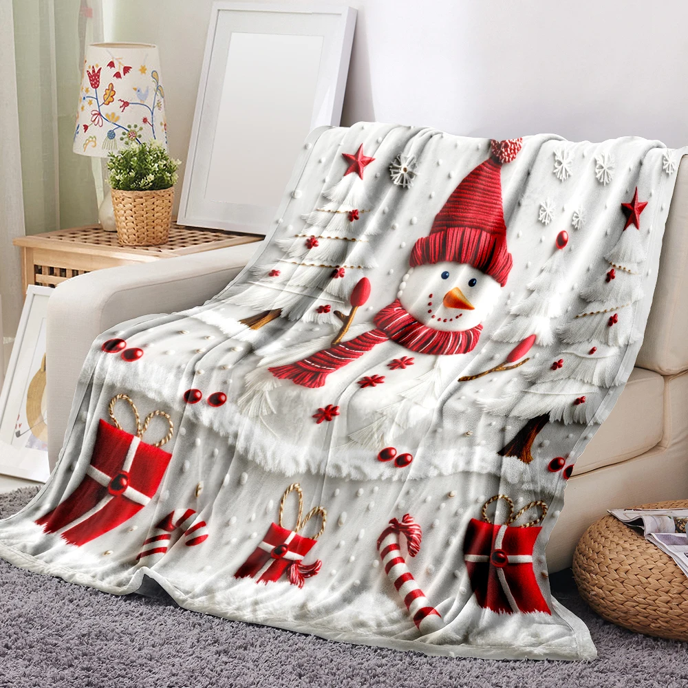 1pc 2D Flat Pattern Christmas Snowman Christmas Tree Combination Pattern Blanket,Suitable for Sofas, Beds, Interior Decoration