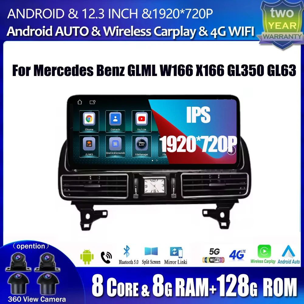 

For Mercedes Benz GL ML W166 X166 GL350 GL6 Android 15 Car Accessories Multimedia Auto Carplay Monitors Video Radio Playerr