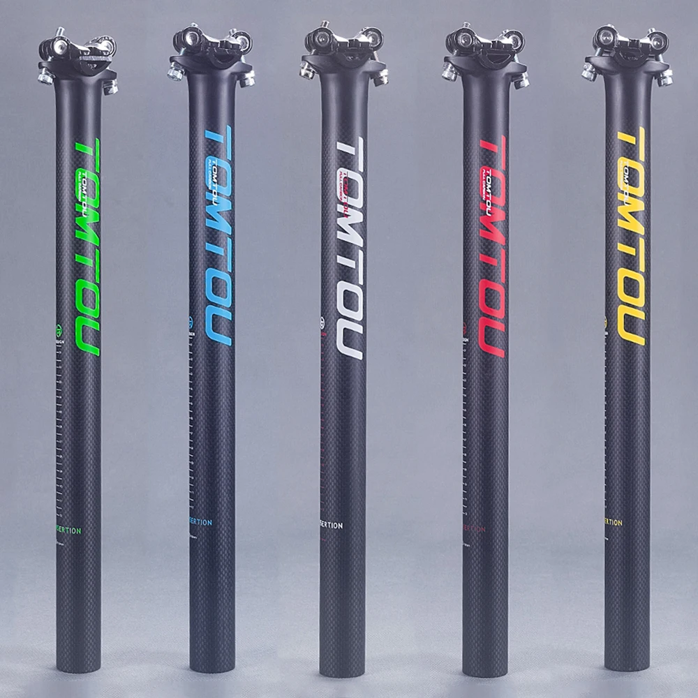 TOMTOU Bicycle Seatpost Carbon Fiber Seat Tube Bike Parts 27.2/30.8/31.6mm Offset 0mm White Green Blue Red Yellow