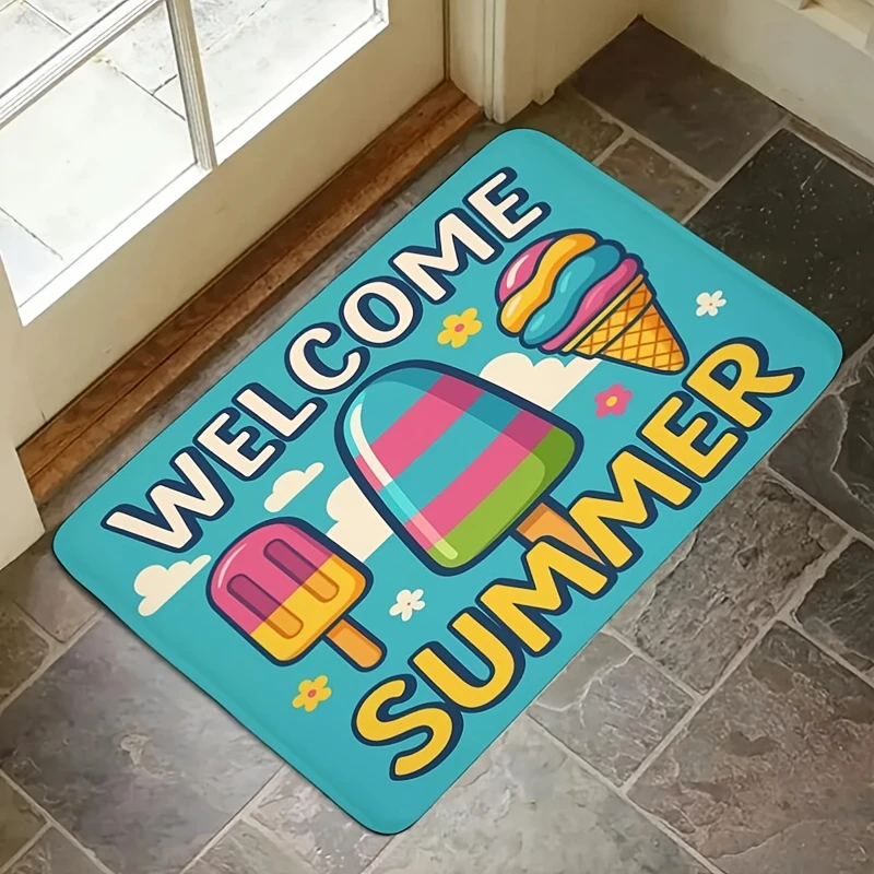 

1 шт. Приветственный коврик для летнего мороженого с мороженым - ультрамягкий фланелевой коврик, нескользящий, уютный входной коврик для входной двери, кухни, Flo