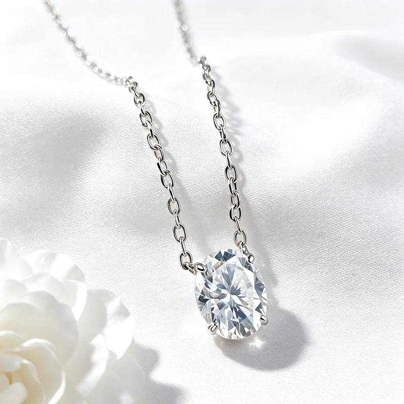 Smyoue 1CT 2CT 3CT Oval Cut Moissanit Halsketten für Frauen Schmuck 100 % Echt Silber Kette 925 Anhänger Labor Diamant Geburtstag geschenk – Detail 5