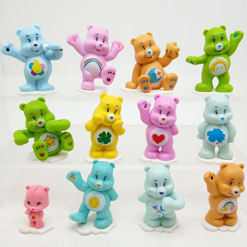 Newest 12pcs/set Rainbow Bear PVC Action Figures Cute Care Bears Anime Model Doll Cake Decorations Ornaments Children Gifts