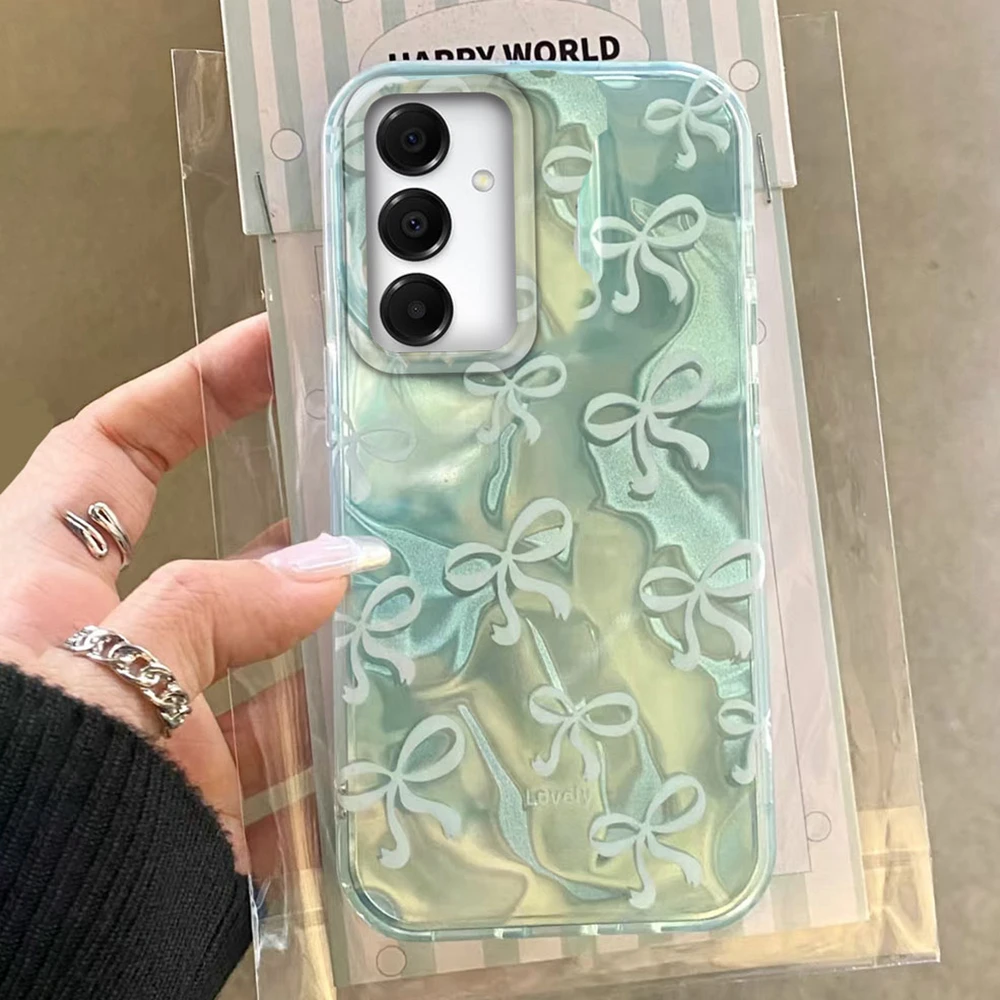 Grüne Schleife Liebe Herz Frauen Handyhülle für Samsung Galaxy A56 A55 A16 A07 A17 A26 A36 A25 A35 A14 A34 A54 A15 A13 A12 Abdeckung