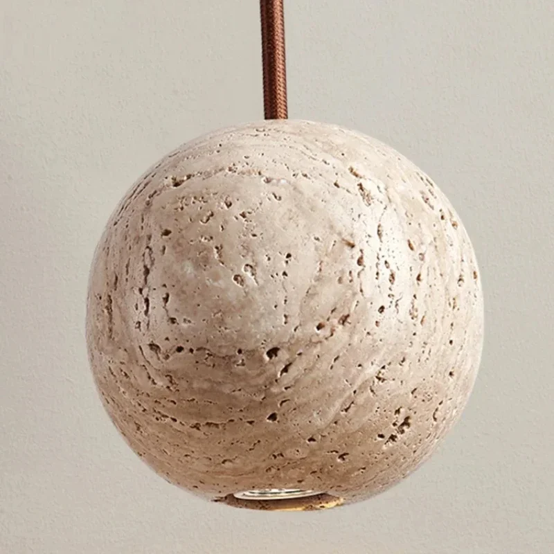 Led Pendant Lamp Stone Yellow Travertine Chandelier Bedside Small Round Light Nordic Bedroom Creative Hanging Line Lighting