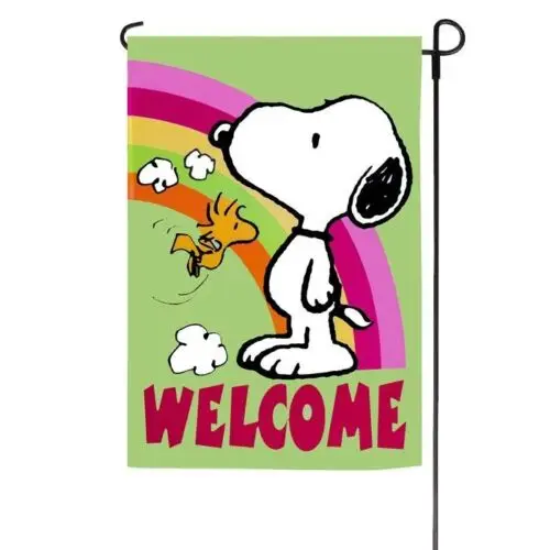 Snoopy Peanuts Gang Garden WELCOME Flag Rainbow Woodstock 12