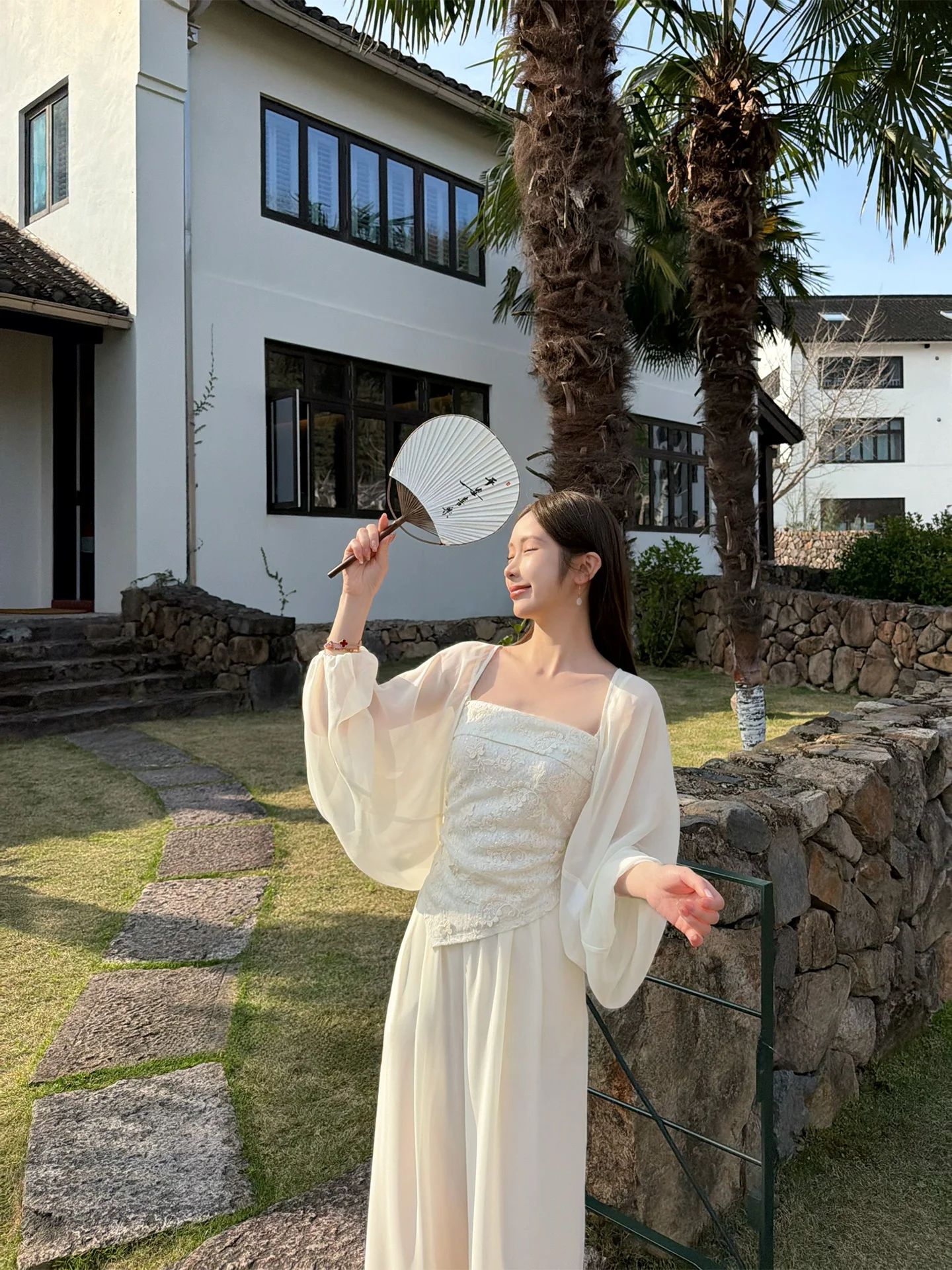 

Lightweight Breathable Women's Summer New Style Snowflake Sunscreen Cardigan Polyester Fiber Lantern Sleeve Commute Style