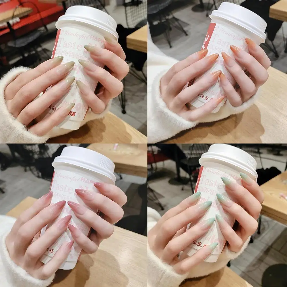 24pcs/box Gradient Manicure Tool Full Cover Nail Tips Wearable Stiletto False Nails Fake Nails