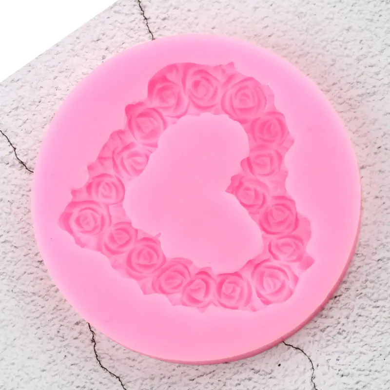 Heart Shaped Roses Wreath Silicone Mold DIY Wedding Cupcake Topper Fondant Molds Cake Decorating Tools Chocolate Gumpaste Moulds