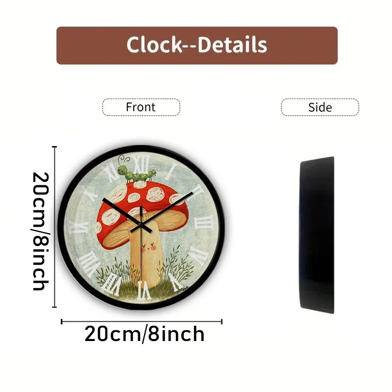 Caterpillar&Mushroom Cartoon Round Silent Hanging Wall Clock,Suitable For Living Room,School,Study Room,Bedroom,Children's Gifts
