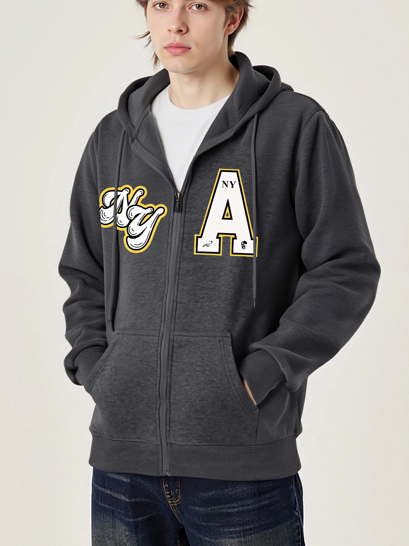 

Куртка на молнии с принтом Chasing Dreams In New York, мужские флисовые толстовки в стиле ретро, модная повседневная одежда, мужское осеннее свободное пальто с карманами