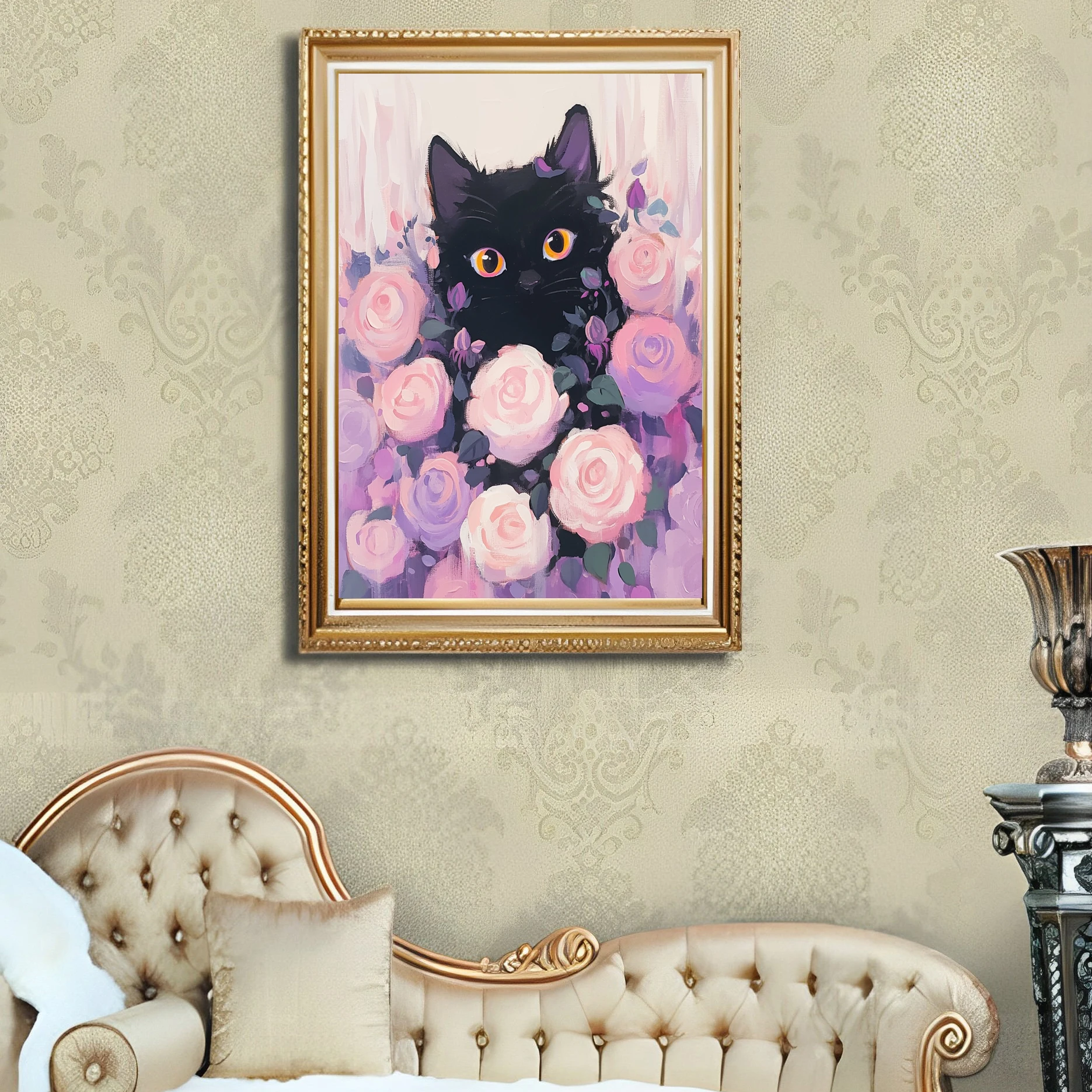 Cross Stitch Embroidery  Purple Cat Flower Landscape Thread Drawing DIY Needlework Kit Decorate Printed on Canvas 11CT