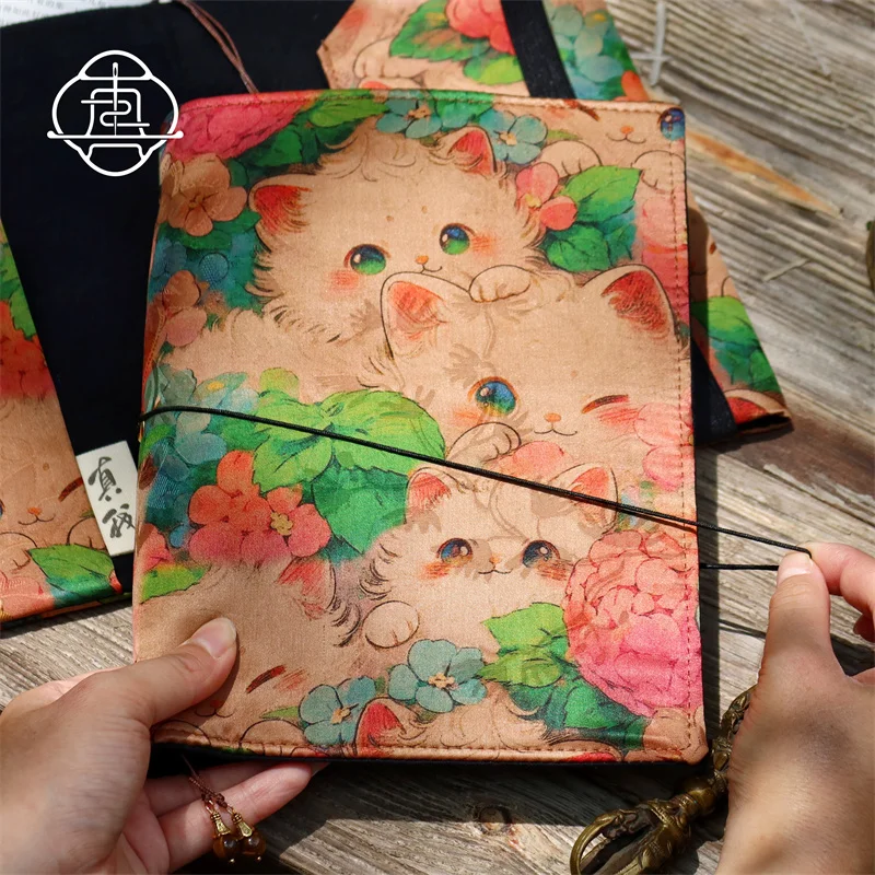 Hydrangea Cat. Intangible Cultural Heritage Craft Silk Handmade Notebook Handmade Cloth Book Cover A5 A6