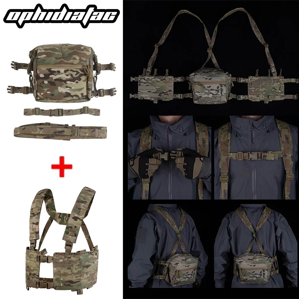 

OPHIDIANTAC Double Panel Combat Chest Hanging Vest Storage Expansion Pack Internal Elastic Storage Bag Open Pocket Molle System
