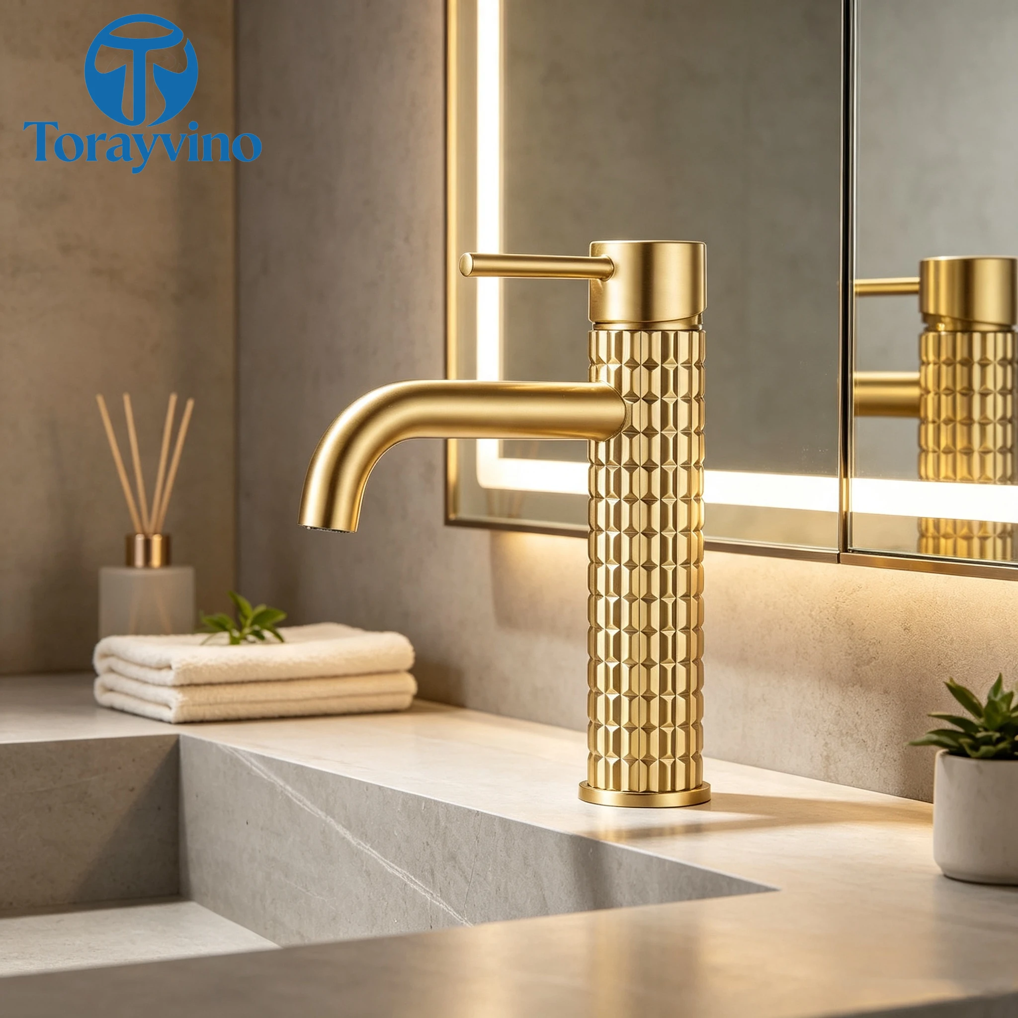 Torayvino Luxury European Black Brushed Gold Bathroom Basin Textured Faucet Vessel Sink Cold Hot Water Faucets Bath Mixer Tap