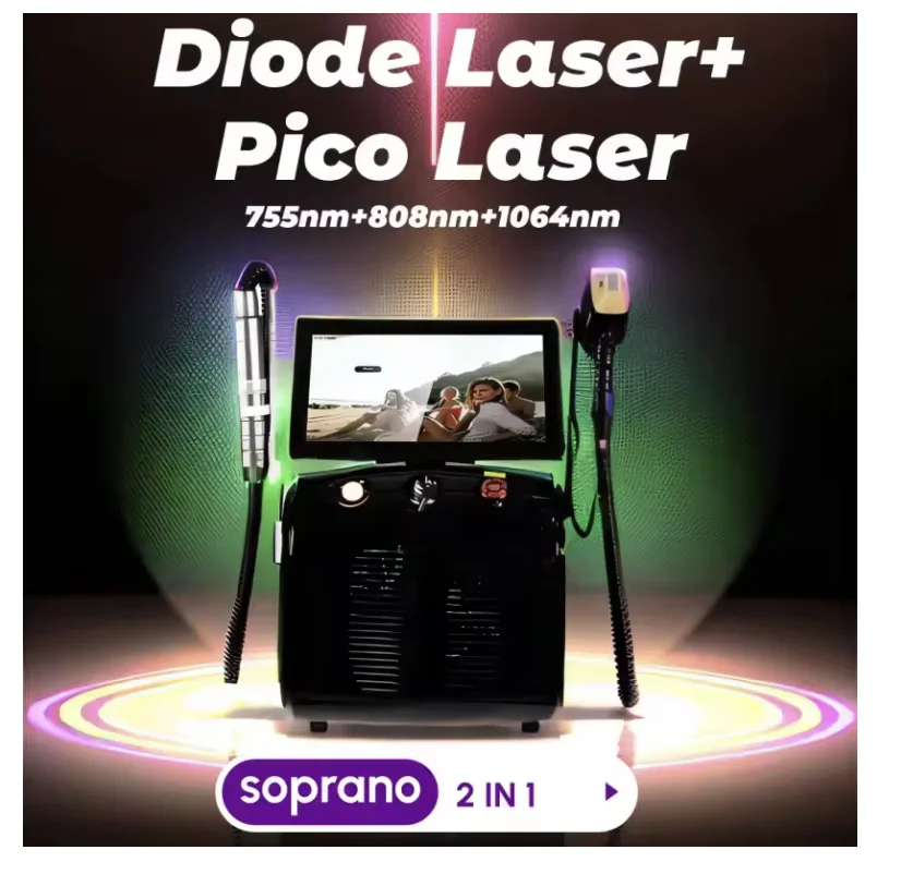 

Soprano 2-in-1 Titanium Ice Platinum Diode 755nm 808nm 940nm 1064nm Four Wavelength ND YAG Laser Painless Hair Removal Device