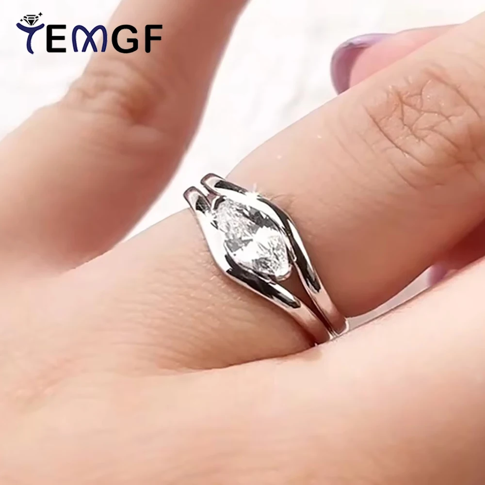 

TEMGF 0.8CT Marquise Cut Zircon Ring 925 Silver Simple Stacked Ring Set for Elegant Women Fine Jewelry Fashion Hand's Ornament