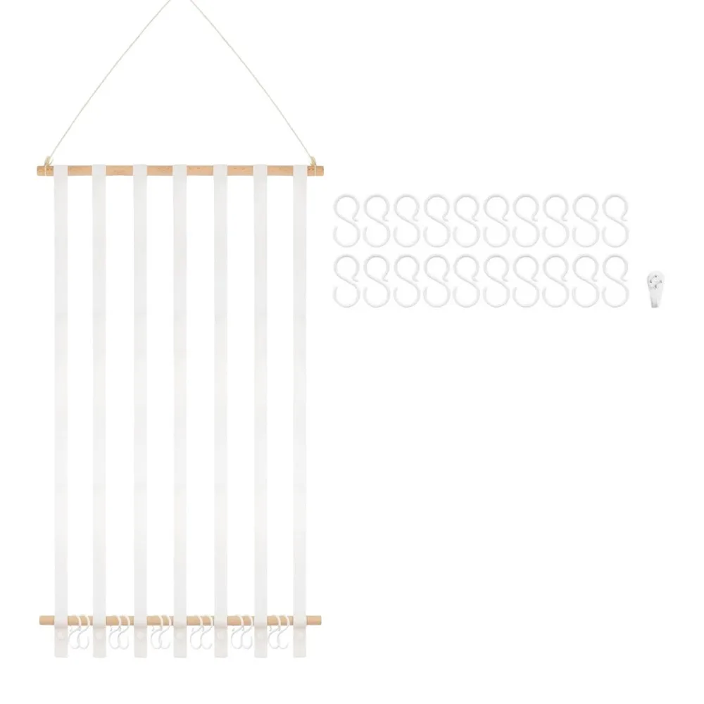 

1 Set Large Capacity Hair Headband Storage Rack Space Saving Wooden Headband Holder with Hooks Hook Up Wall Hanging Storage