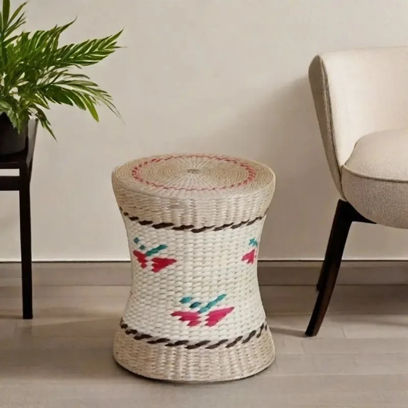 Round Rattan Ottoman Seat Cushion Handmade, Tatami Footstool, Tea Table Stool for Living Room, Low Height Chair