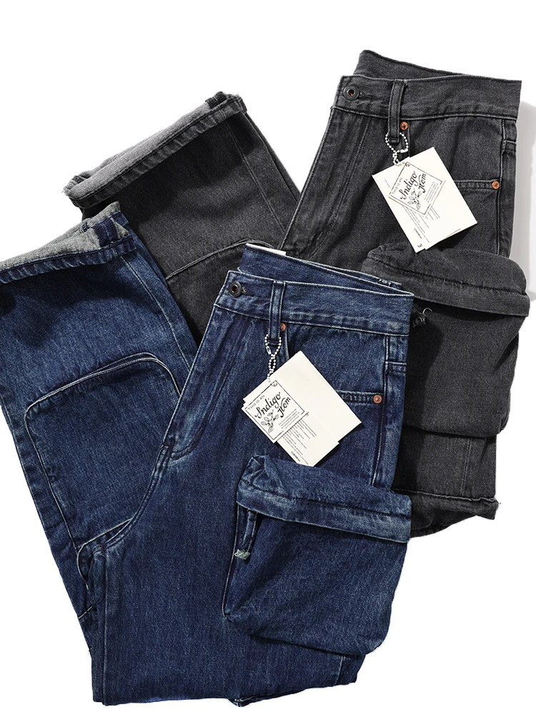 

Винтажные рабочие джинсы из плотного хлопка с прямыми штанинами, в американском стиле, с эффектом потертости, удлиненные, модные брюки для весны и осени