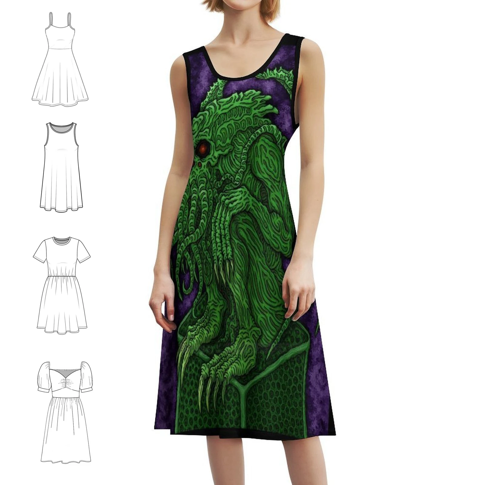 Cthulhu Icon-Azhmodai 2018 فستان بوهيمي بدون أكمام متعدد الطباعة فستان حفلات عطلة الشاطئ Hp Necronomicon Byakhee Call Of