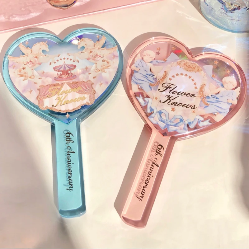 Handheld mirror pink limited blush brush cosmetic case female