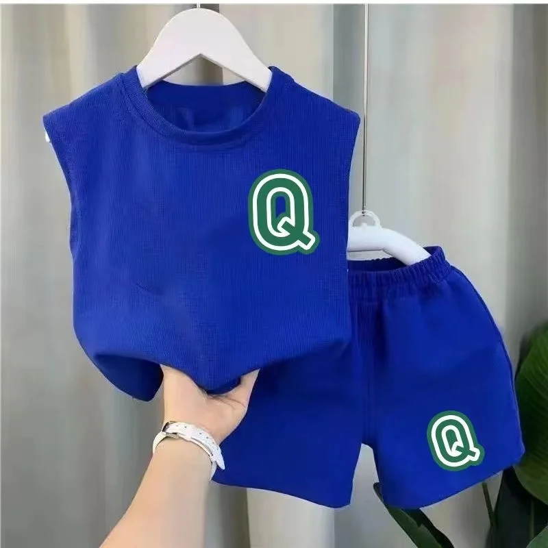 

Boys Summer Vest Set 2025 New Fashionable Baby Clothes Children's Round Neck T-shirt Top Shorts Set Kids Outfits