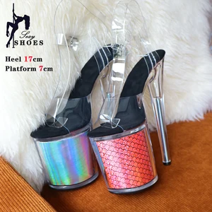 Kadınlar için şeffaf platform Glitter Stiletto, Yüksek Topuklu Ayakkabılar, Düğün için Direk Dansı Sandaletleri, Striptizci, Yüksek Kalite, 17cm, 7in Yüksek Kalite İlk 10 satış, sandalia salto 7 cm, no. 8
