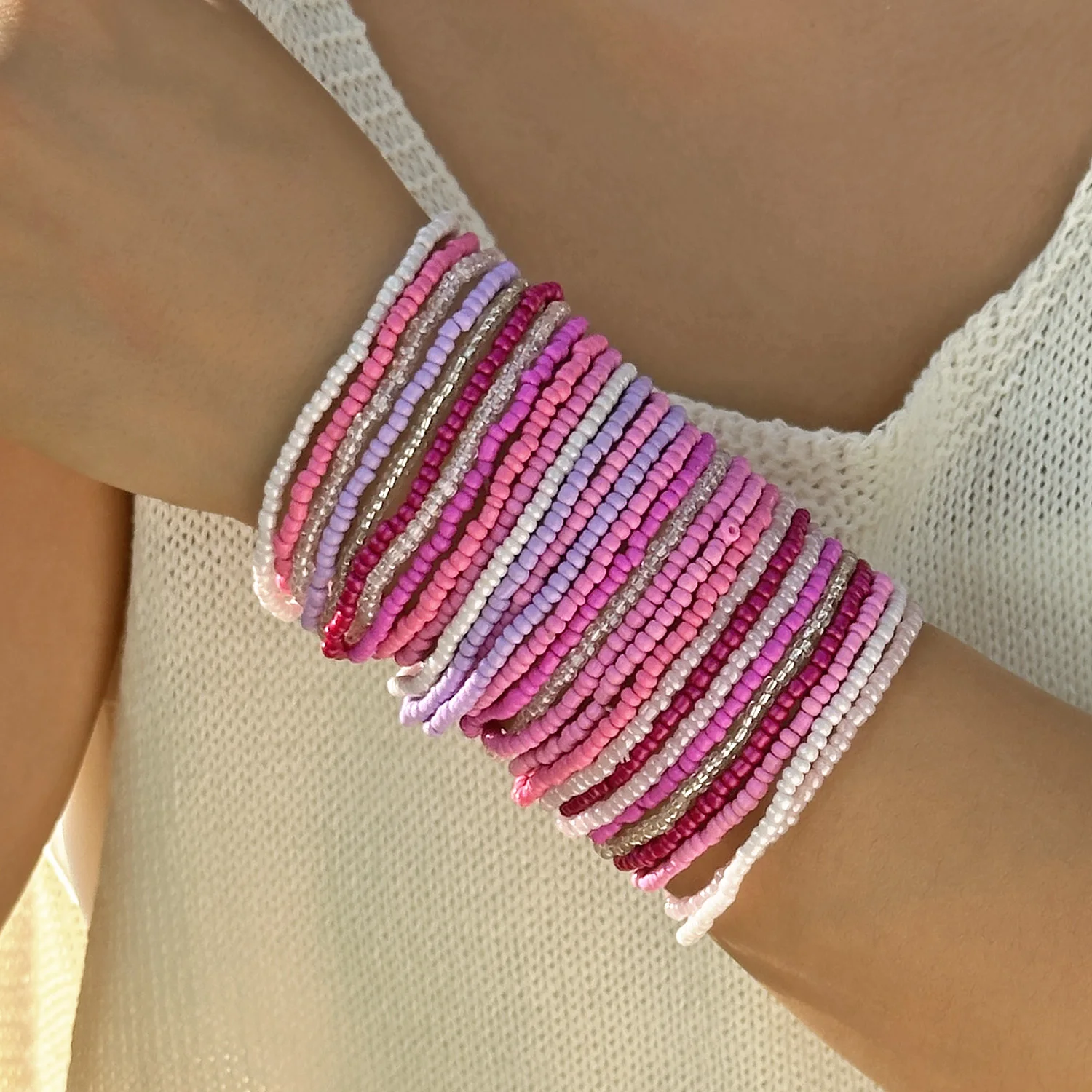 

Bohemian Beaded Bracelet Set for Women Colorful Stretchy Rice Beads Chain Bangle Stackable Jewelry Summer Beach Gift