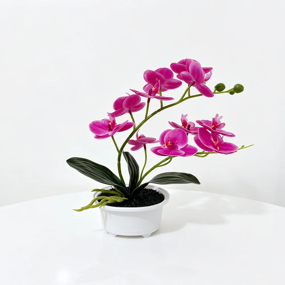 Artificial Phalaenopsis For Orchid 26cm Plastic Purple Speckled Fake Flower Plant With Black Sand Base For Home Office Wedding