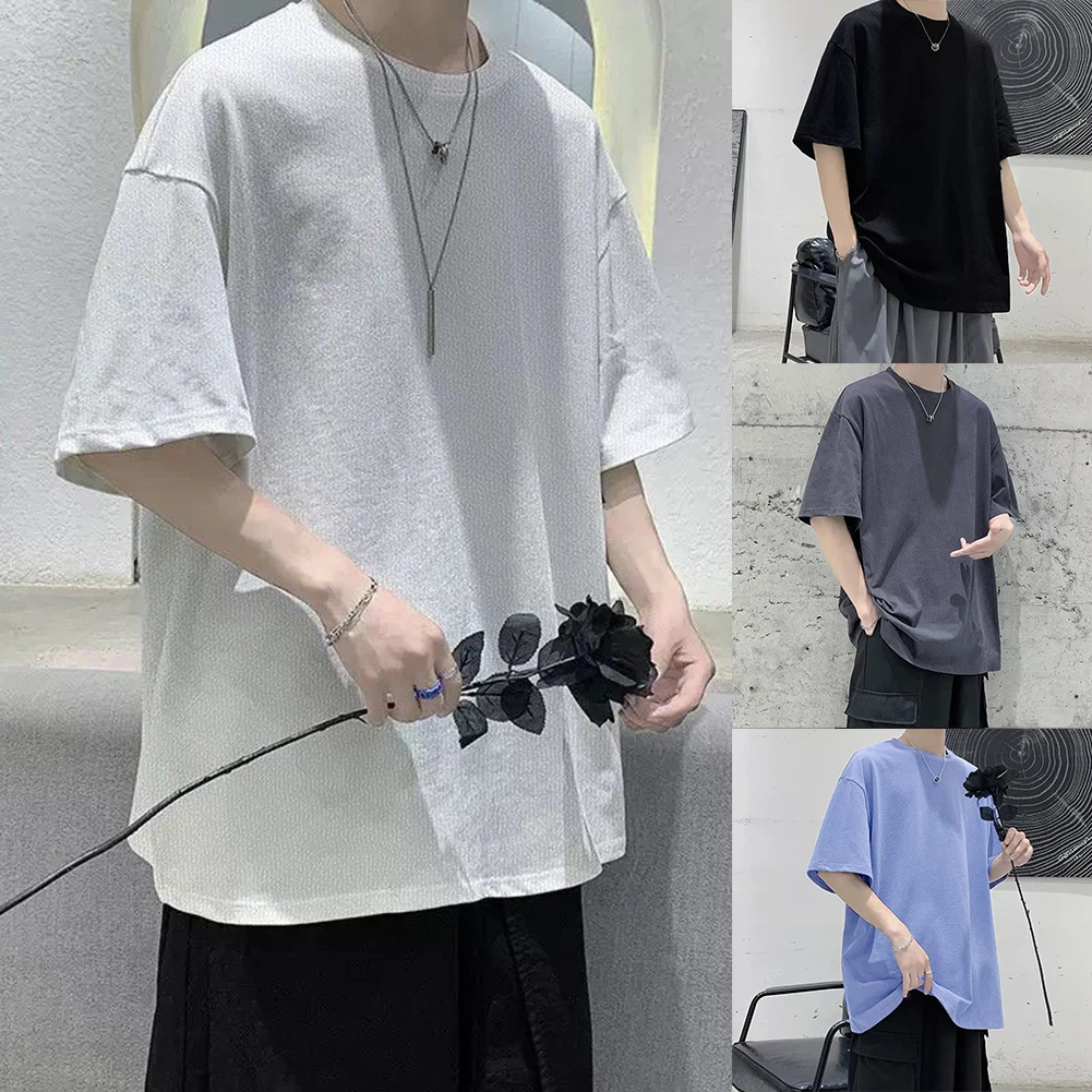 Men Summer Short Sleeve Solid Color O Neck T-Shirt  Vacation/Daily Fashion Basic Loose Thin Top Casual