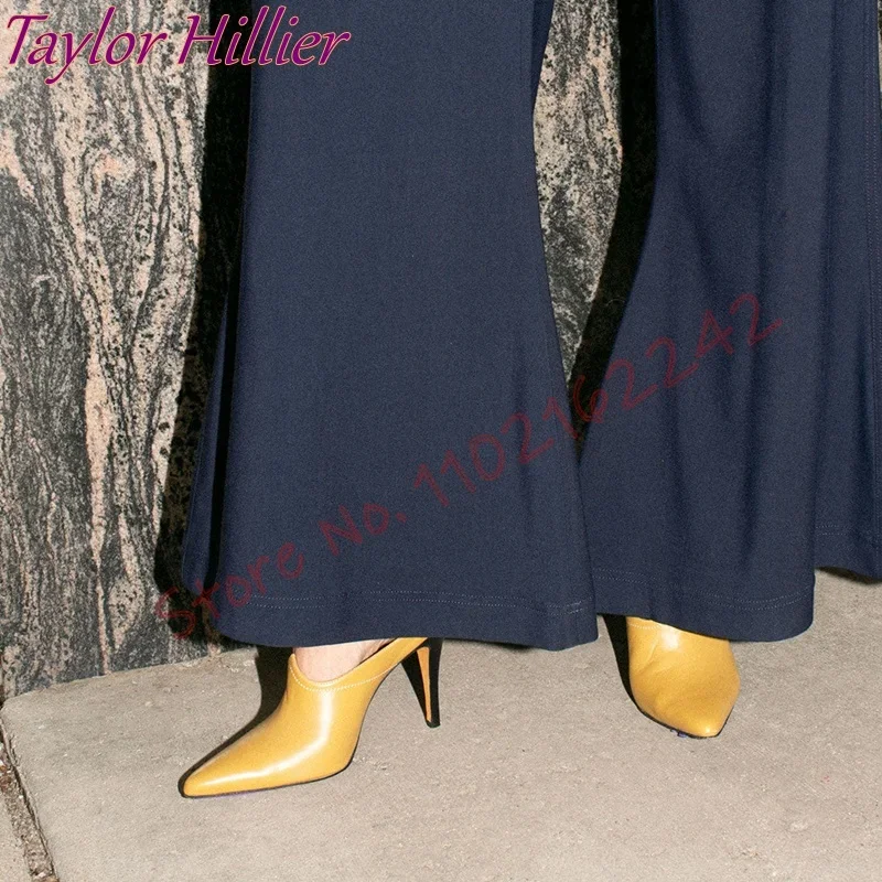 

Yellow Patent Leather Pumps Pointed Stiletto Shallow Mouth High Heels Elegant Open Heel Comfortable Sandals Summer Women'S Shoes