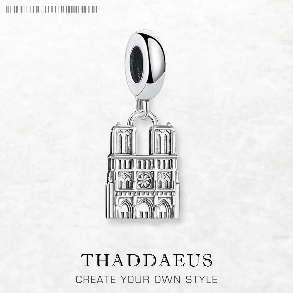 Dangle Charm Pendant Notre-Dame Design Women Men Winter Brand New Vintage 925 Sterling Silver Gift