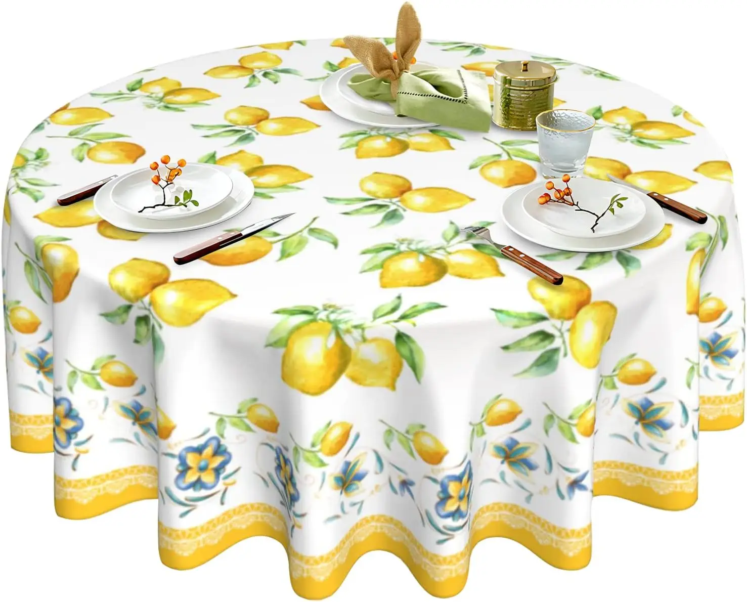 Lemon Tablecloth Yellow Round Tablecloth Summer Fruit Tablecloth for Home Kitchen Dining Table Decor