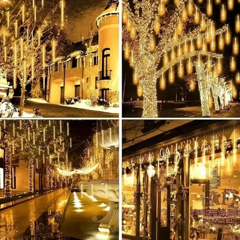 Luci natalizie a LED con pioggia di meteoriti ad energia solare per la decorazione domestica della festa nuziale dell'albero di Natale all'aperto del giardino