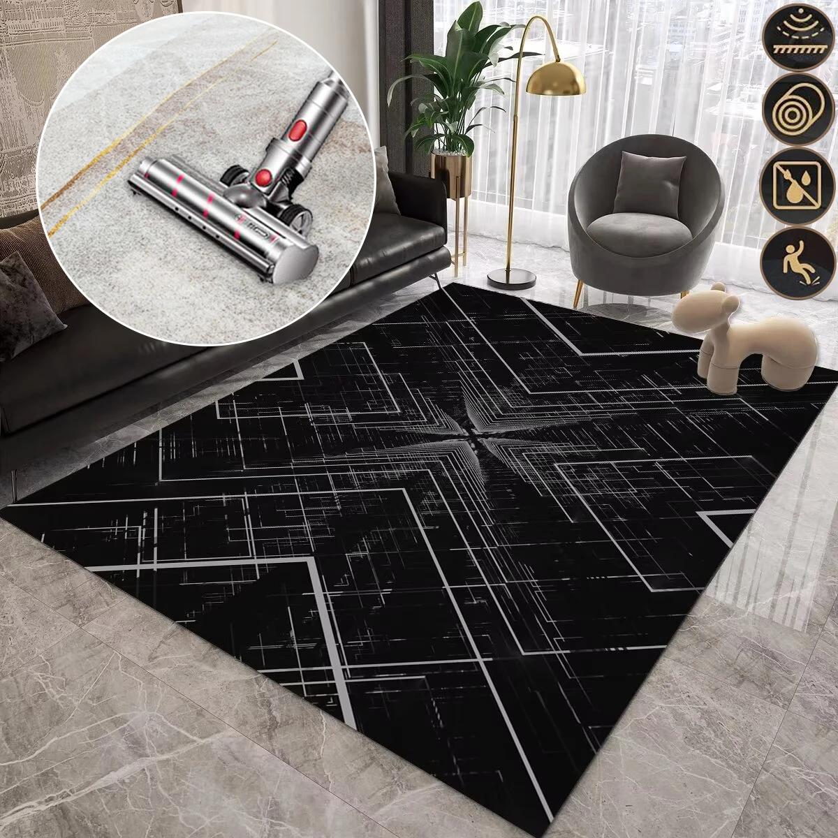 Modern Luxury Home Carpets for Living Room Decor Black Easy Cleaning Rugs for Bedroom Area Rug Decoration Sofa Coffee Tables Mat