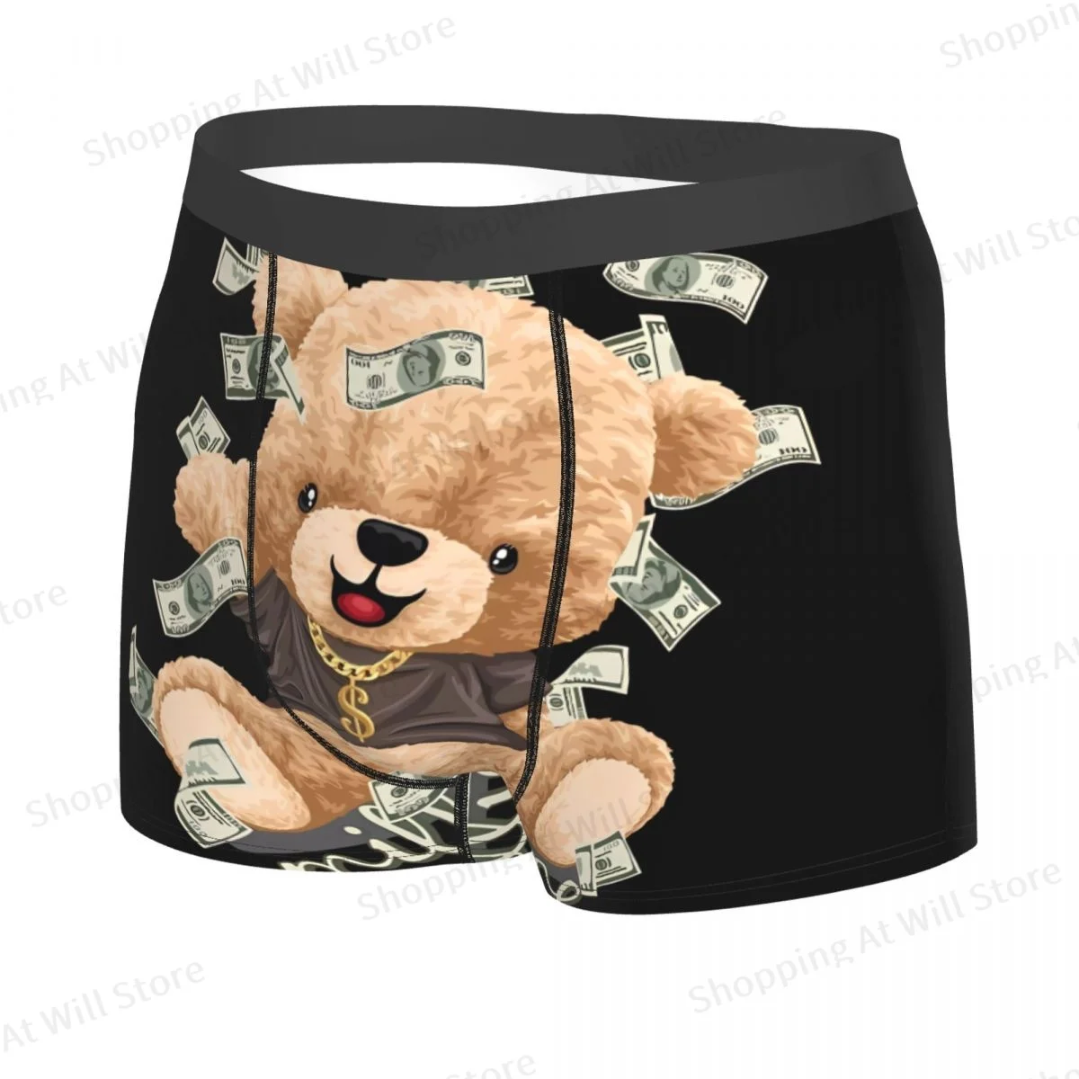 Cute Millionaire Teddy Bear Men Printed Boxer Briefs Underwear Teddy Bear Highly Breathable Top Quality Birthday Gifts