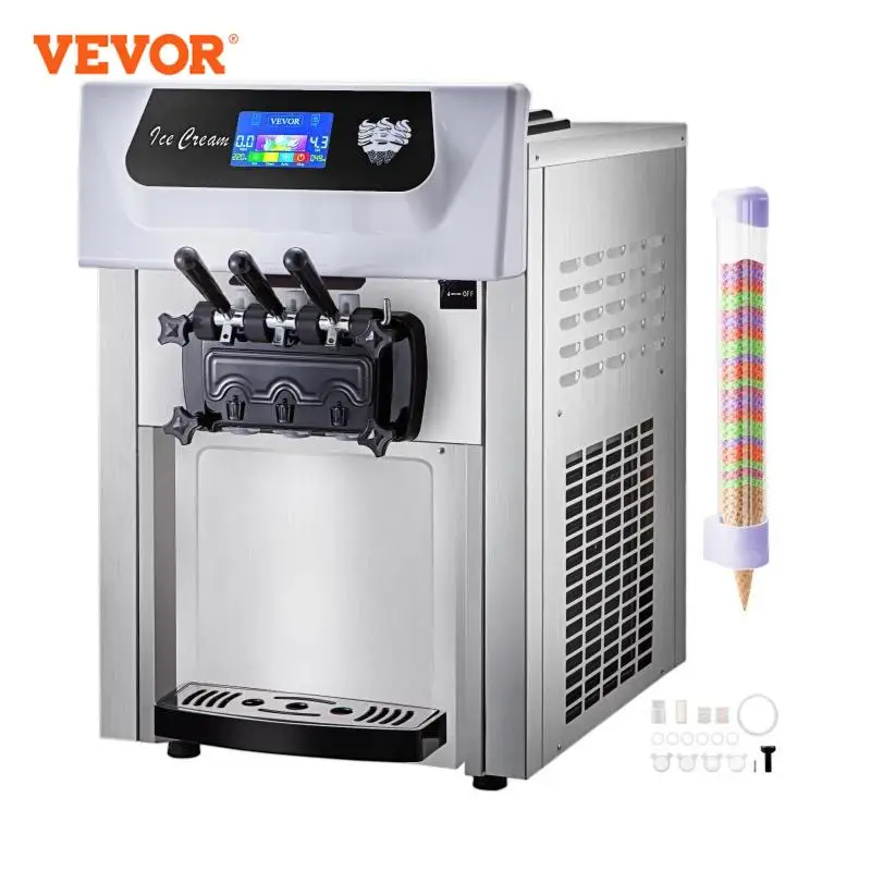 VEVOR Commercial Soft Ice Cream Machine 2200W Countertop Yogurt Maker LED Intelligent Panel for Restaurant and Dessert Stands