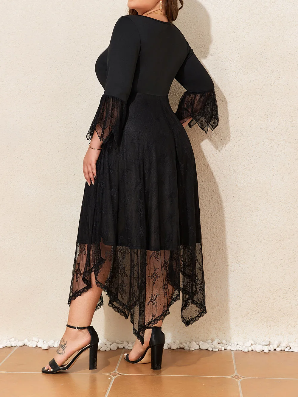 Plus Size Black Women's Dress 2024 Autumn Large Size Gothic Lace Halloween Dress Korean Fashion Oversized Slim Female Clothing