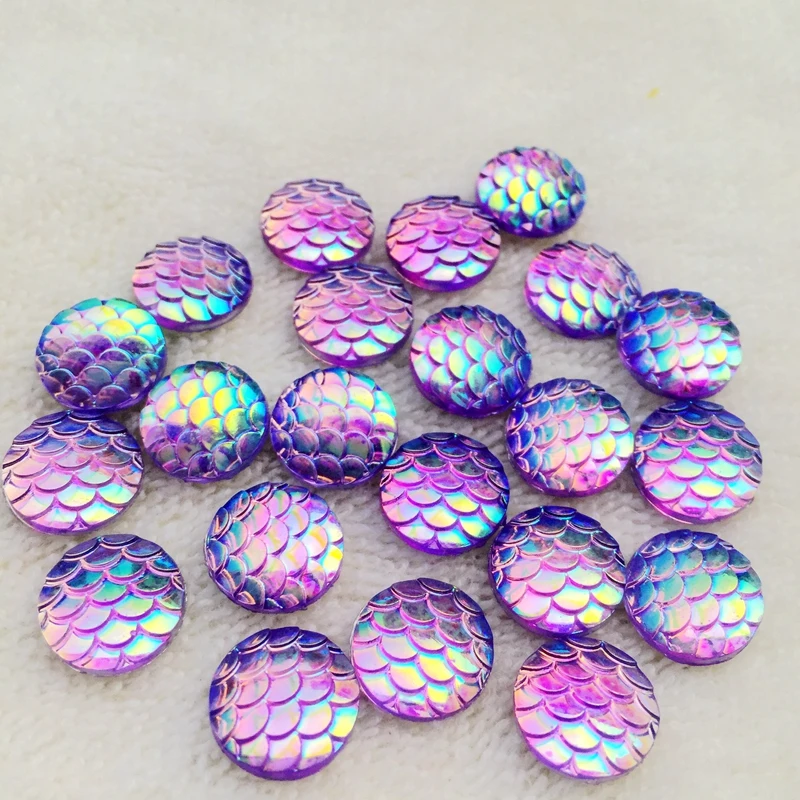 New 80pcs 12mm Round Fish Scale Resin Mermaid Cabochon,flat Back Crafts scrapbook